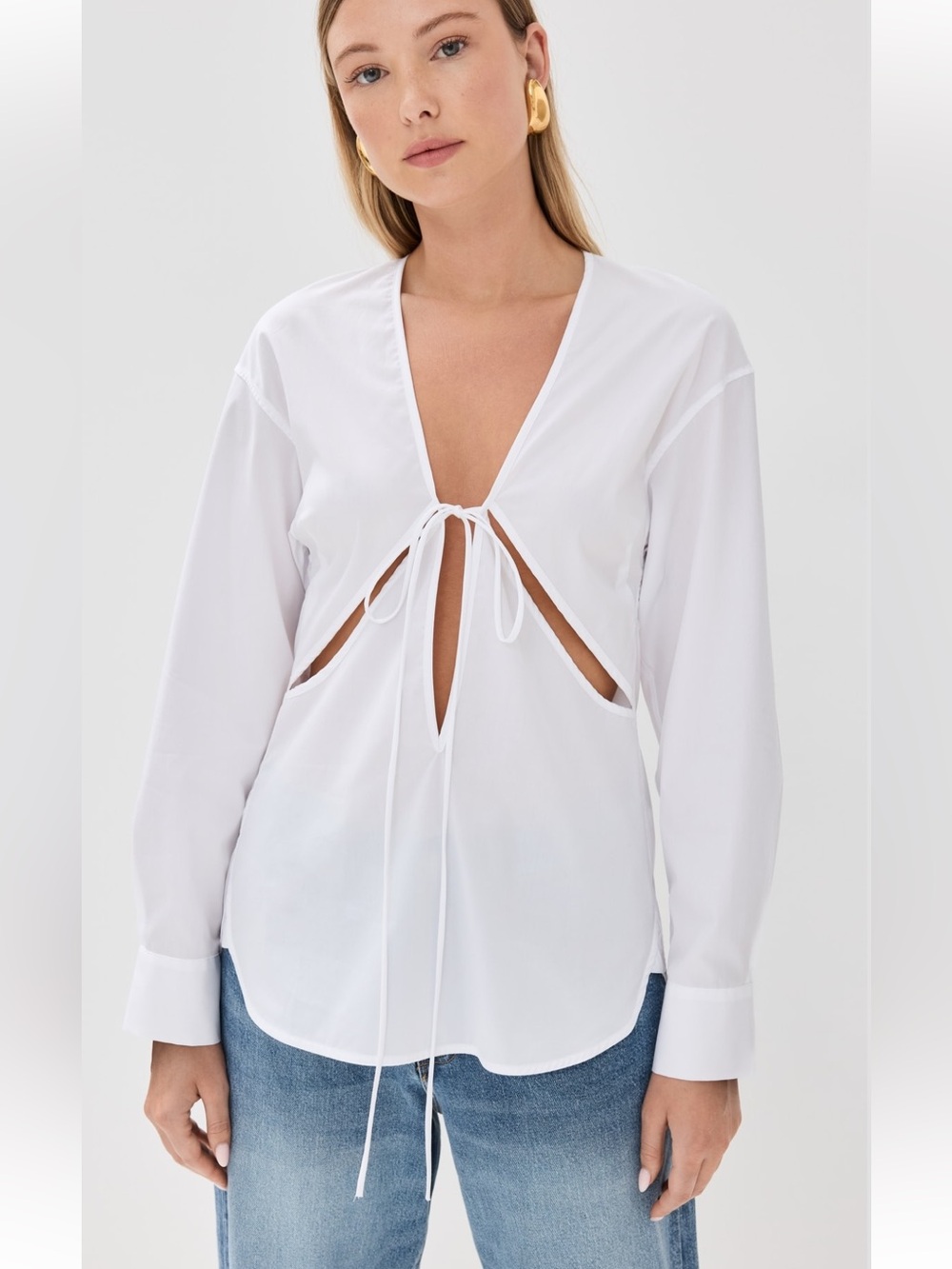 Christopher Esber White Triquetra Cotton Shirt Long Sleeve Cut Out Size 00